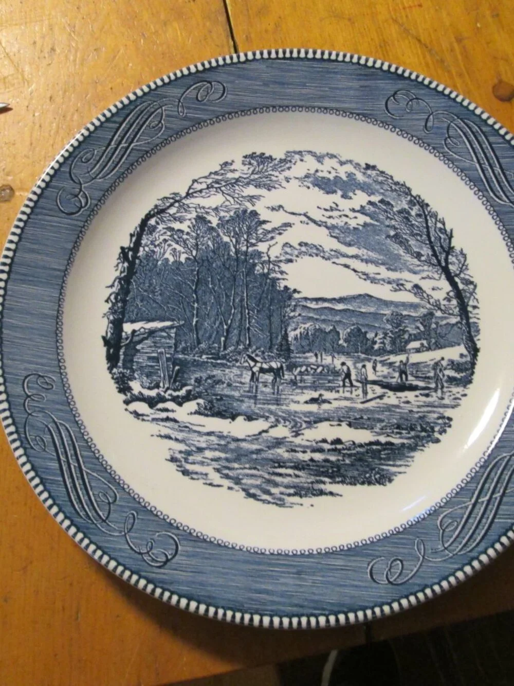 Currier Ives Breaking Ice 12 in meat platter chop plate